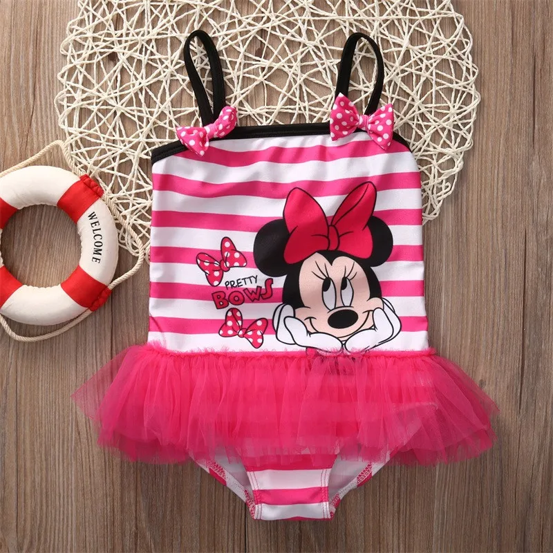 Летняя футболка для маленьких девочек с Минни-Маус Купальник "Мышка" бикини Купальный костюм купальный костюм ванный комплект