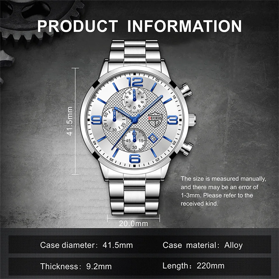 Fashion Men's Sports Watches Stainless Steel Analog Quartz Wristwatch Male Business Luminous Clock Luxury Casual Silver Bracelet
