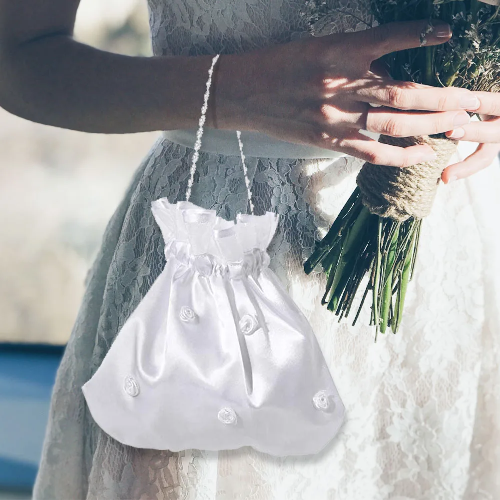 

Mesh Accessories Lace Edge Candy Evening Party Drawstring Handbag Soft Bridesmaid Rhinestone Bridal Flower Decorated Lightweight
