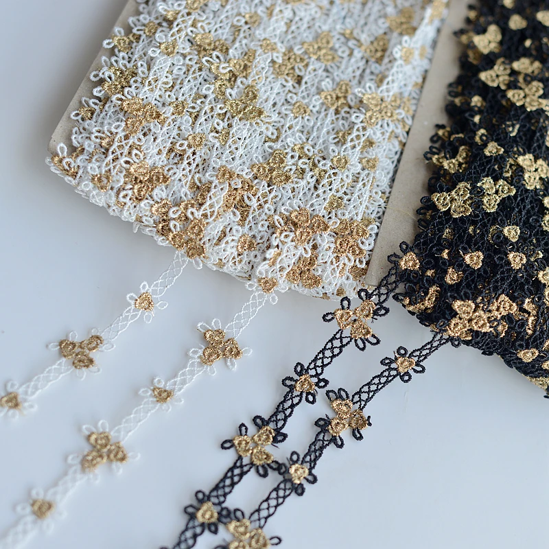 Exquisite TOP Grade Gold Water Soluble Small ROSE Embroidery Lace Clothing Cheongsam Dress Garment Material 2cm H340 | Дом и сад
