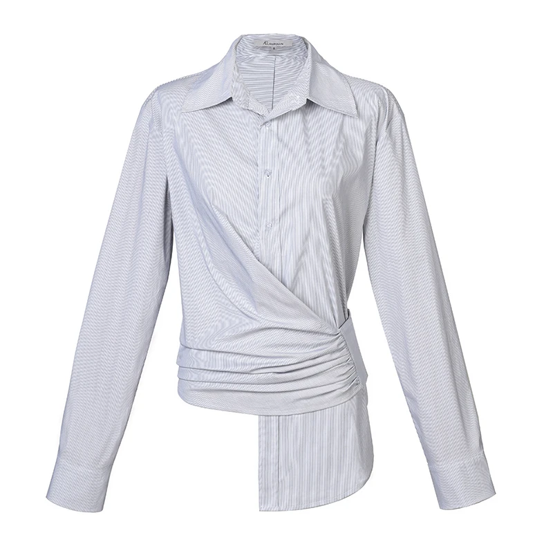 European Fashion Pleat Blouses 2019 Autumn New