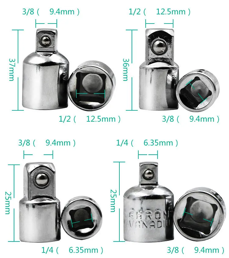 Krachtige 4 шт./компл. шариковый замок трещотка гнездо адаптера редукционный конвертер инструмент 1/" 3/8" 1/2"