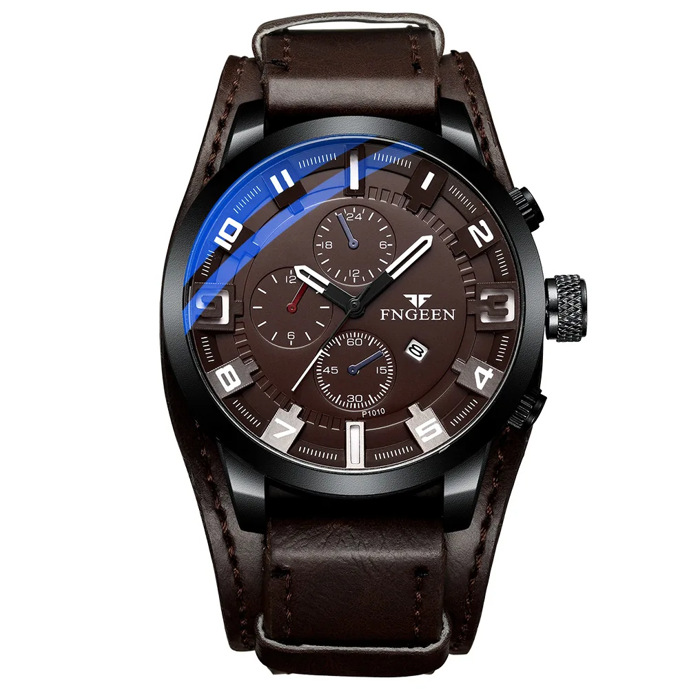 Топ бренд Роскошные Мужские часы Дата спортивные военные часы кожаный ремешок Кварцевые бизнес часы Relogio Masculino - Цвет: Кофе