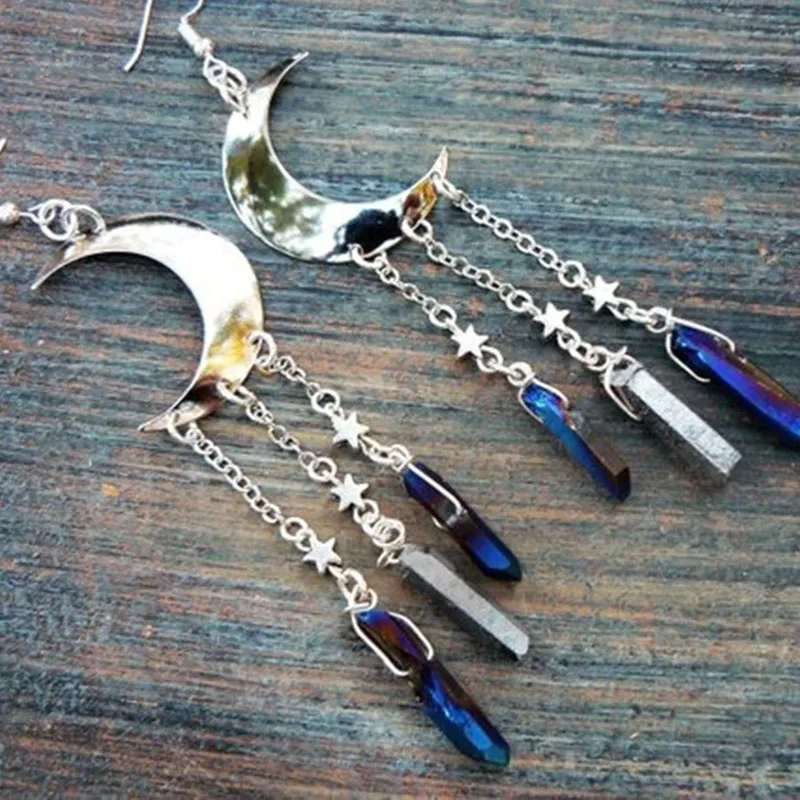 Crystal Earrings Pagan Moon Crescent Moon Goddess Boho Yoga