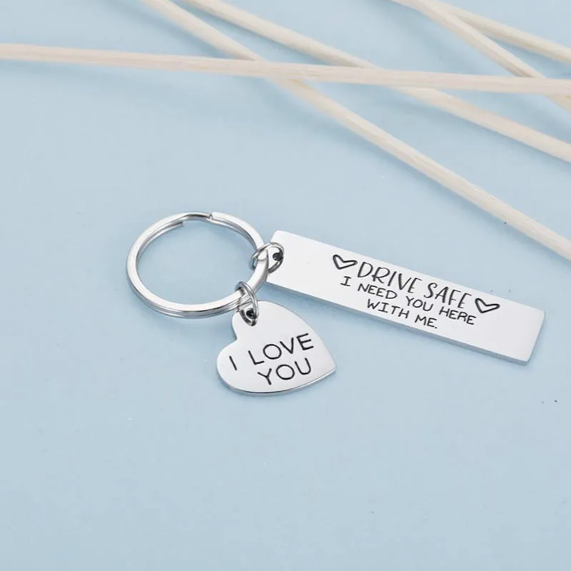 I Love You Keychain Keyring Drive Safe I Need You Here with Me for Couples Men Women Christmas Gift Key Chains