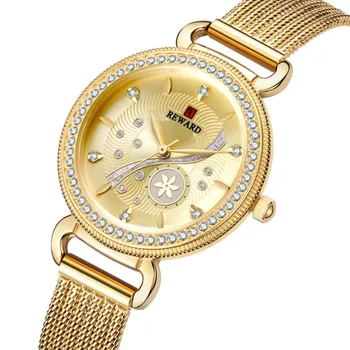

REWARD Luxury Reloj Mujer Gold Watch Women Top Brand Quartz Watches Stainless Waterproof Fashion Diamond Ladies Wristwatch D7