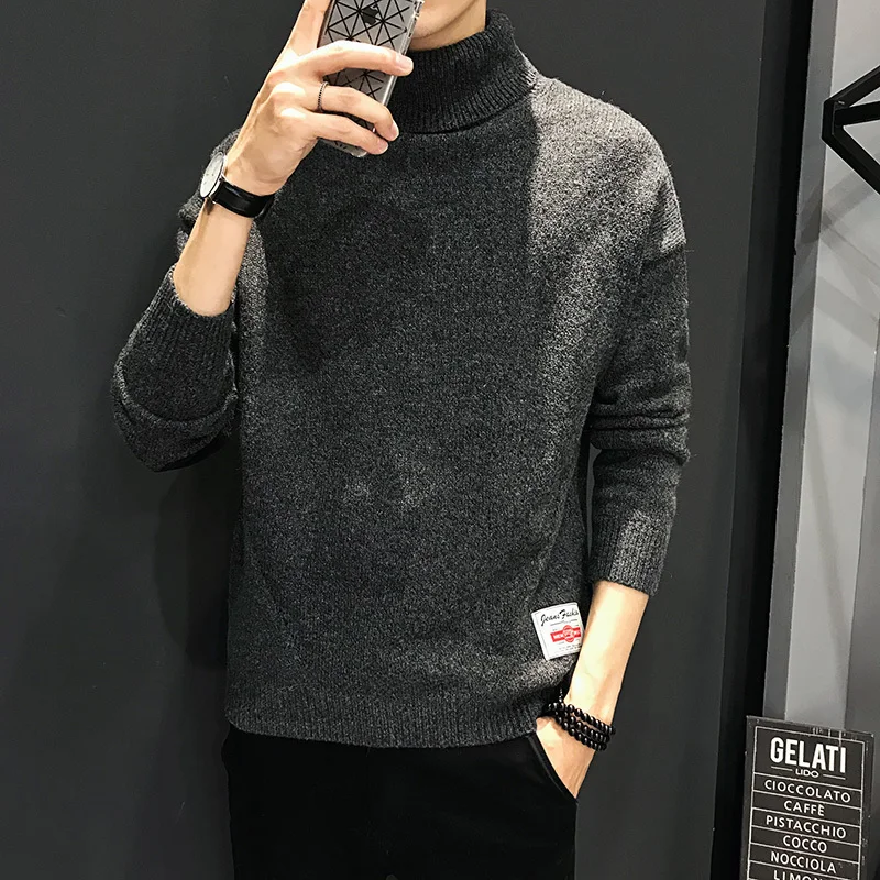 Winter Turtleneck Sweater Men Warm Slim Fashion Solid Color Thick Knit Sweter Men Clothes Wild Long Sleeve Pullover Man M-3XL