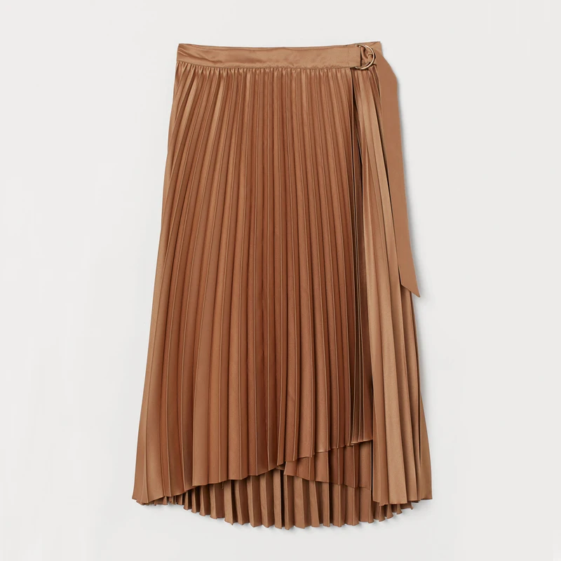 

AGong Spring New Wrap Skirts Women Fashion Solid Pleated Skirt Women Elegant Asymmetrical Mid Calf Skirts Female Ladies AM