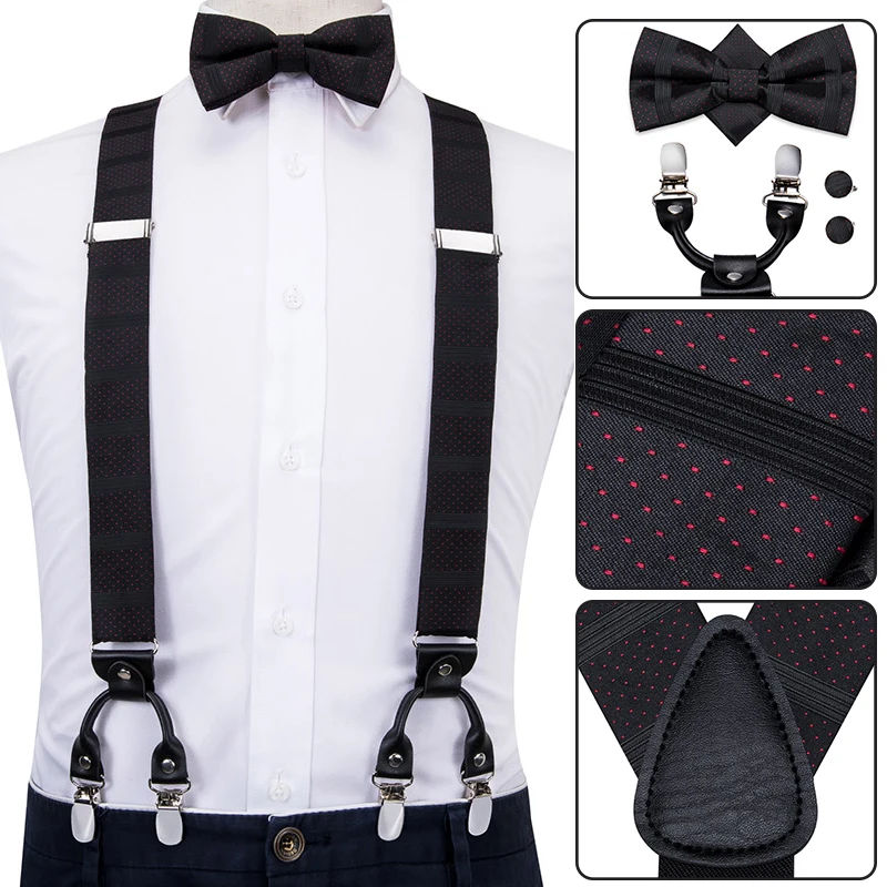 BD 3010 Hi Tie мужские подтяжки галстук бабочка набор роскошный черный красный горошек