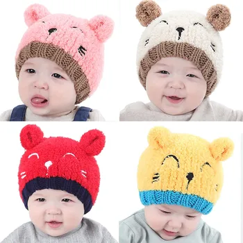 

New Spring Baby Boy And Girl Knit Hat Winter Baby Warm Bear Cartoon Cap Children Wool Hat Cap Beanies Kids Gifts Caps #BL5