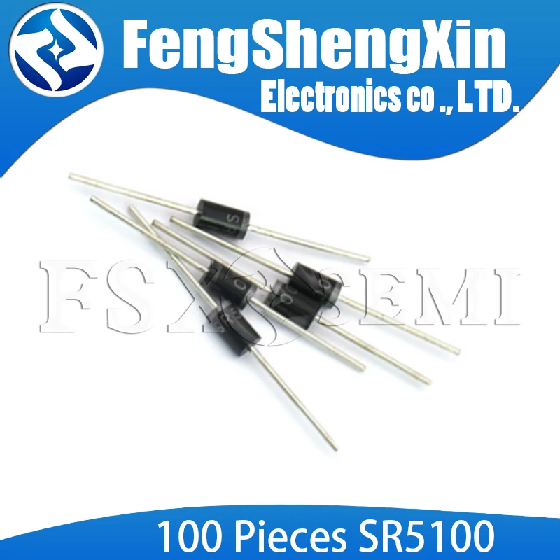 

100pcs/lot SR5100 schottky diode SB5100 5A 100V DO-27