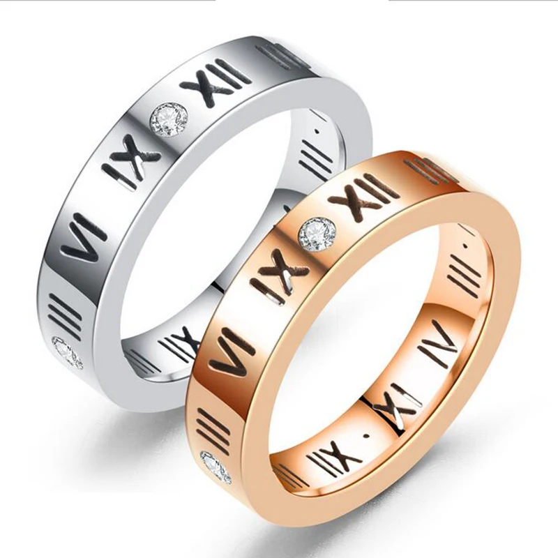 

Romantic Love Ring Roman Numerals Rhinestone Ring for women Round Couple Wedding Engagement Finger Rings bagues pour femme