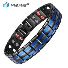 MagEnery стильные магнитные браслеты для мужчин синяя линия титановый браслет двухрядный Магнитный терапия облегчение боли при артрите