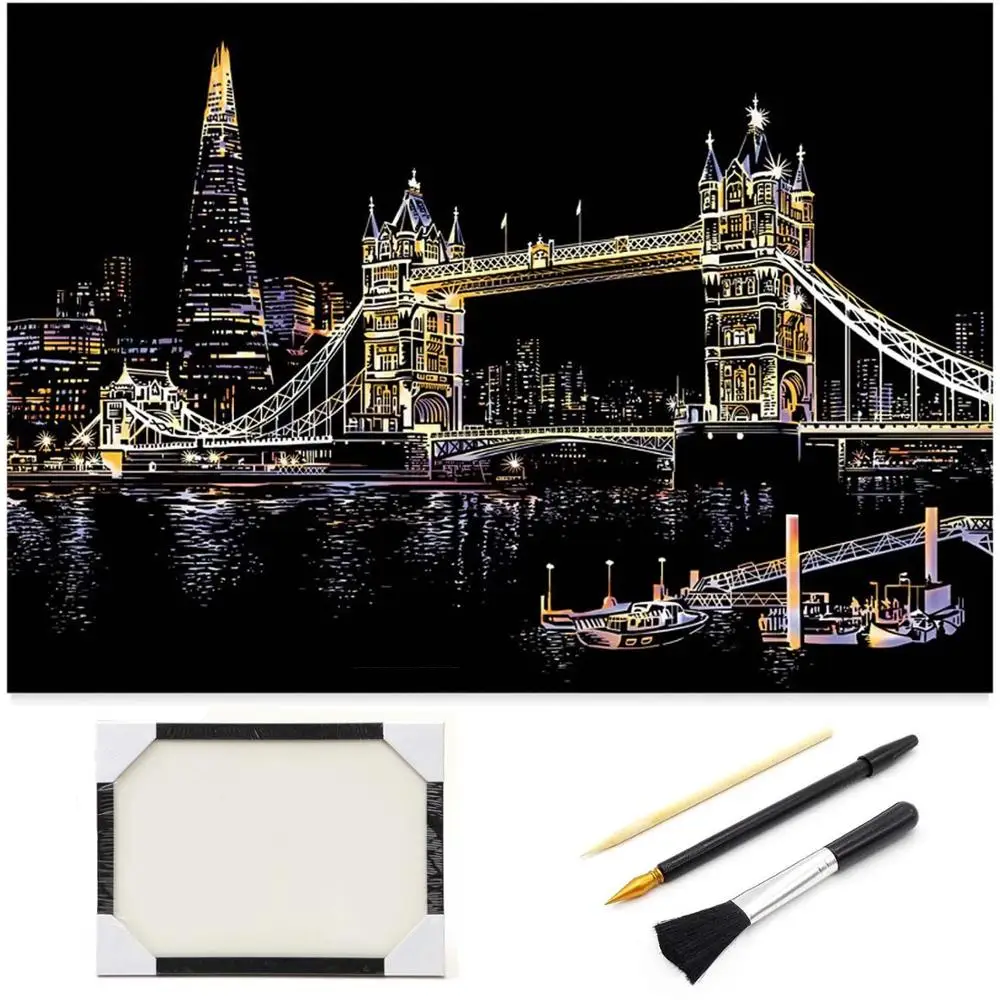 Sketch Pad DIY Night View Scratchboard for Kids & Adults 16 x 11.2 with 3 Tools Scratch Art Rainbow Painting Paper Engraving Art & Craft Set Scratch Painting Creative Gift Red Square-Russia 