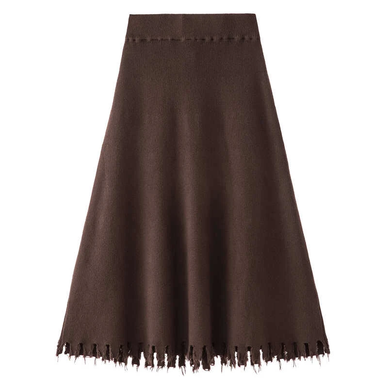 BGTEEVER осень зима толстый женский свитер юбка высокая талия трапециевидной формы женские трикотажные юбки плиссированные с кисточками элегантная женская юбка