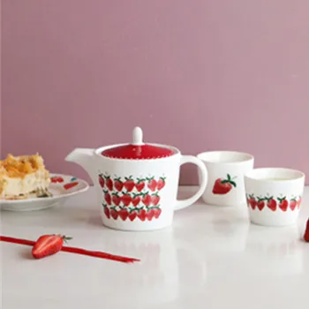 

Home creative strawberry ceramic tea set teapot tea cup afternoon tea tea set home coffee cup saucer living room tea pot kettle