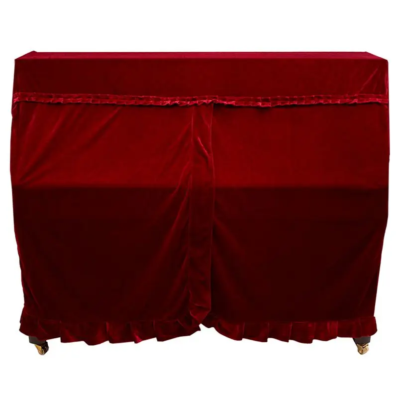 

Practical Full Piano Cover pleuche Decorated with Macrame for Universal Upright Vertical Piano Red