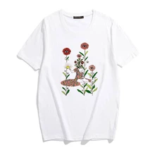 Cheap New fashion t shirt 2019 flower print short sleeve round neck casual loose women Korean style hot T-shirt tops vestidos 2019 Cheap New fashion t shirt 2019 flower print short sleeve round neck casual loose women Korean style hot T-shirt tops vestidos 2019