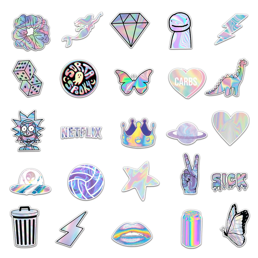 10 30 50pcs cartoon rainbow laser trend graffiti sticker motorcycle laptop skateboard notebook suitcase waterproof sticker decal stickers aliexpress