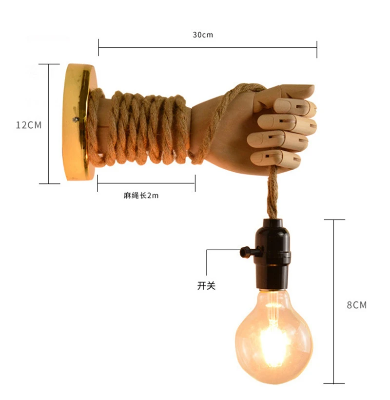 Американский Ретро настенный светильник деревянный пеньковый Канат Подвесной Настенный светильник Гостиная Ванная комната светильники кафе промышленный декор Освещение лампы