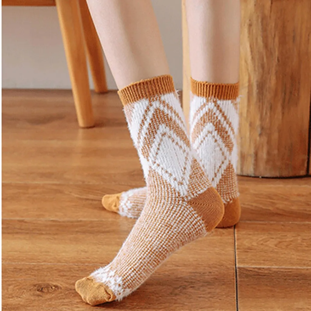 Новое поступление, Женские Дышащие хлопковые носки, мягкие, зимние, Harajuku, плюшевые, толстые, с геометрическим узором, мягкие и удобные, теплые носки@ 5