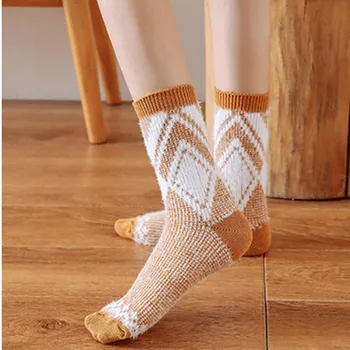 

New Arrival Women Socks Cotton Breathable Soft Winter Harajuku plush thick geometric pattern soft and comfortable warm socks @5