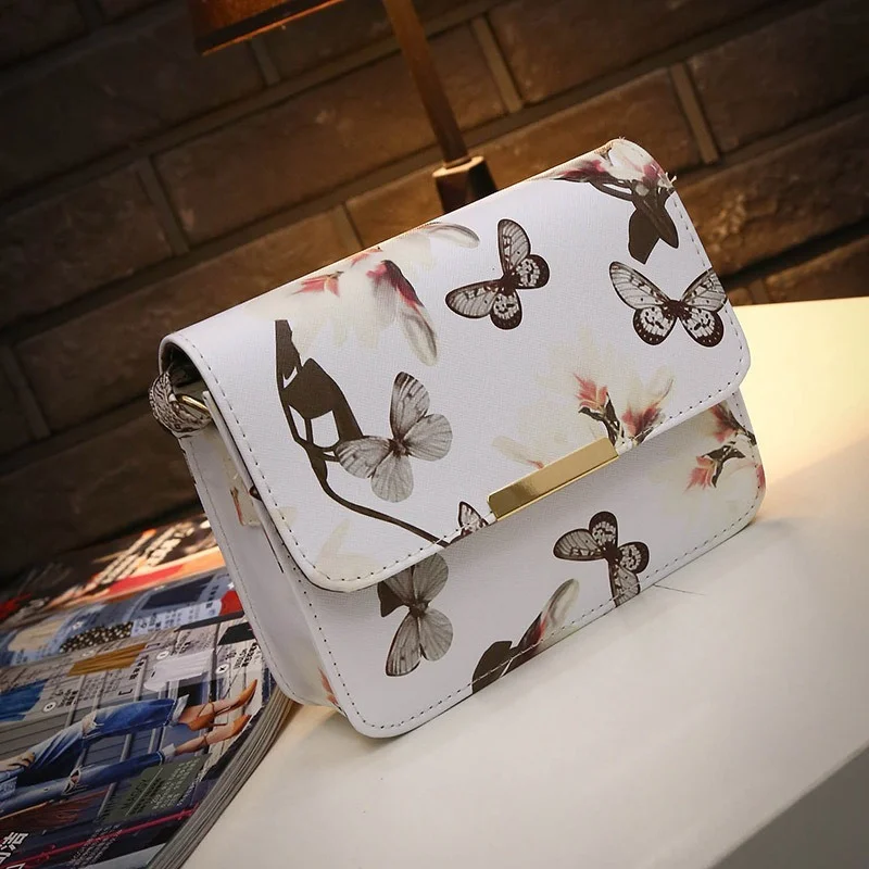 2021 New Luxury Women Bags Design Small Satchel Bag Flower Butterfly Printed PU Leather Shoulder Retro Crossbody |