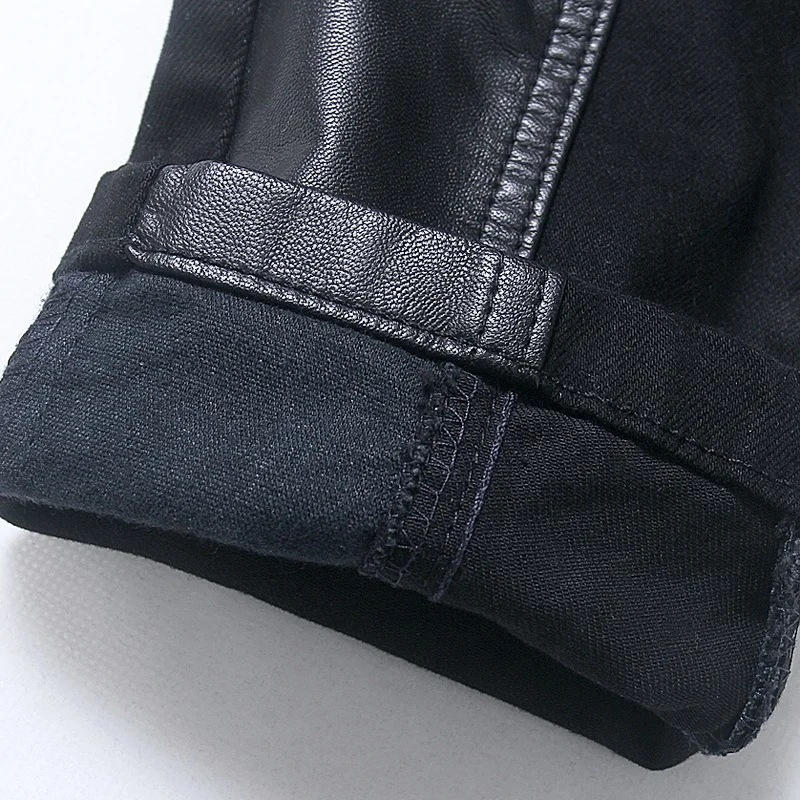 Men Trousers Leather Pants Skinny Pants Men's Zipper Motorcycle Leather Pants Denim