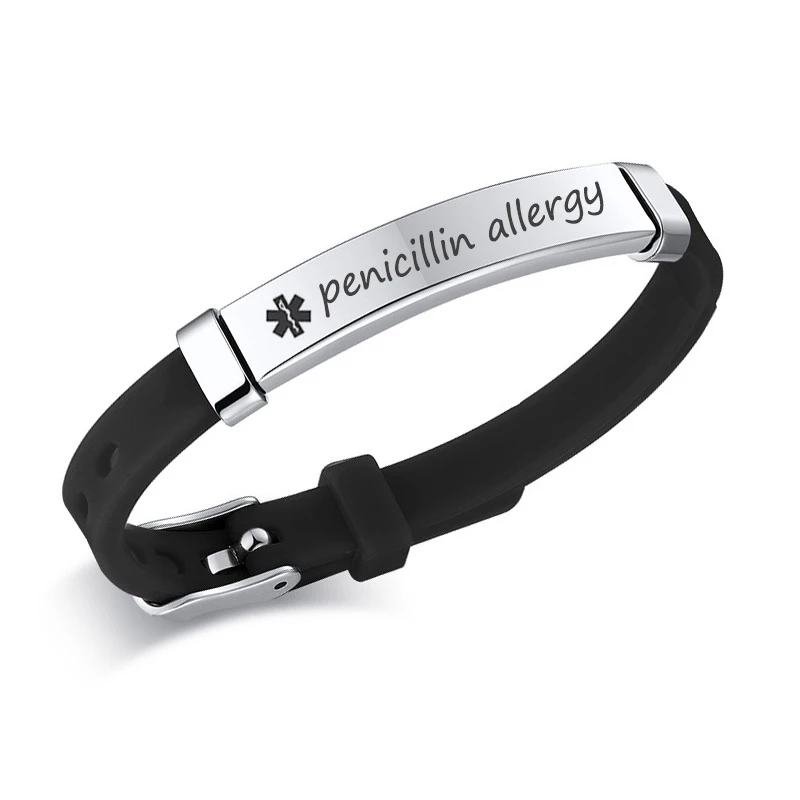 Personalize Kids Medical Alert ID Bracelet for Baby Girls Boys Silicone Band with Stainless Steel Tag Emergency Reminder