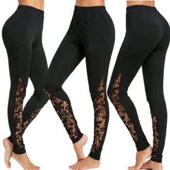 

2020 Spring Autumn Plus Size M-5XL Sexy Women Lace Pants Black Insert Sheer Leggings Elastane Leggings