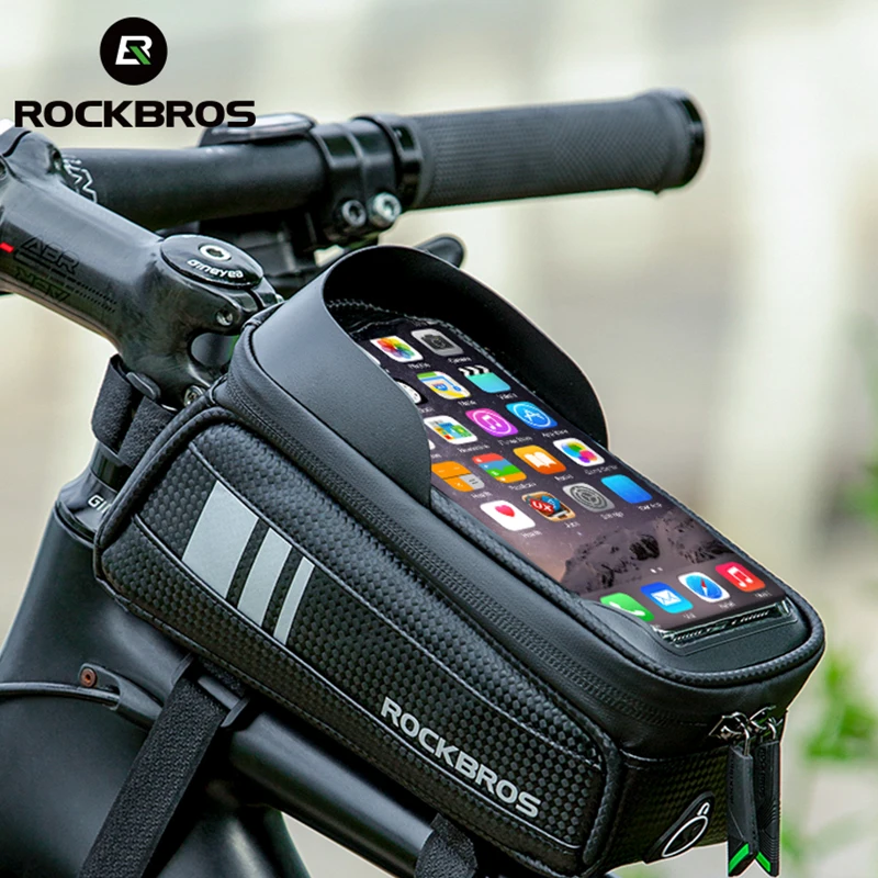 ROCKBROS Bike Front Top Tube Frame Bag Waterproof Phone Holder Case Bags 6.5inch 