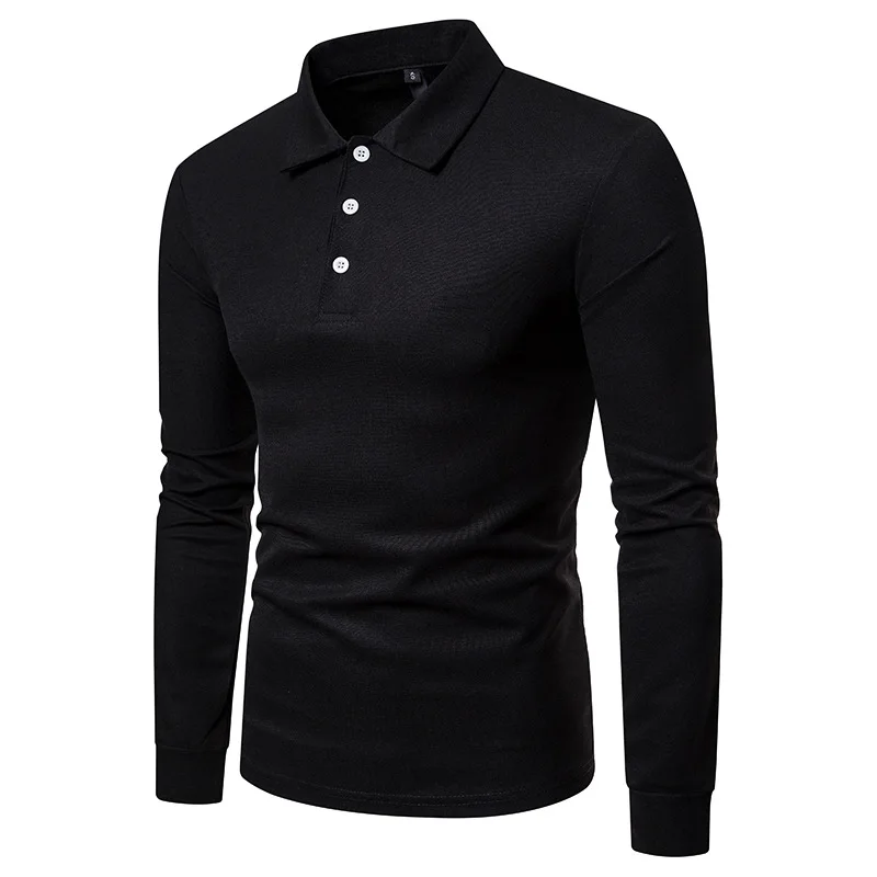 New Products On New Youth Men Versitile Fashion Solid Color Long Sleeve Large Size POLO Shirt