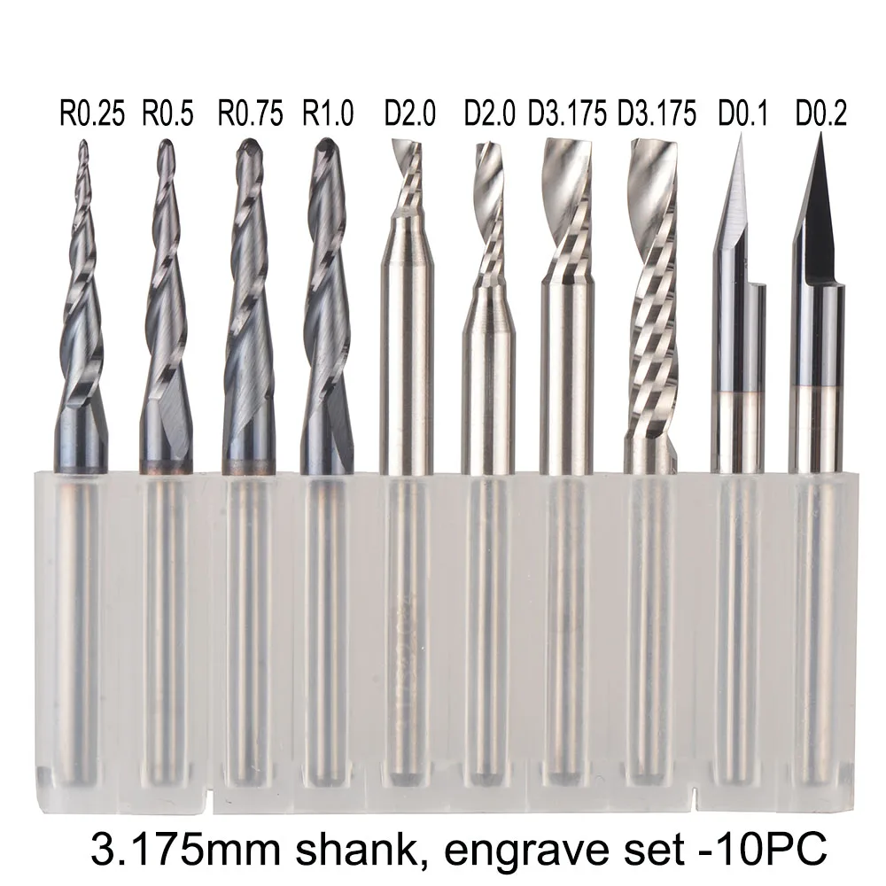 CNC Твердые карбидные наконечники для гравировки фрезы по дереву набор 3,175 мм 6,35 мм 6 мм хвостовик фрезы для резьбы по дереву инструменты - Длина режущей кромки: 3.175mm set-10pcs