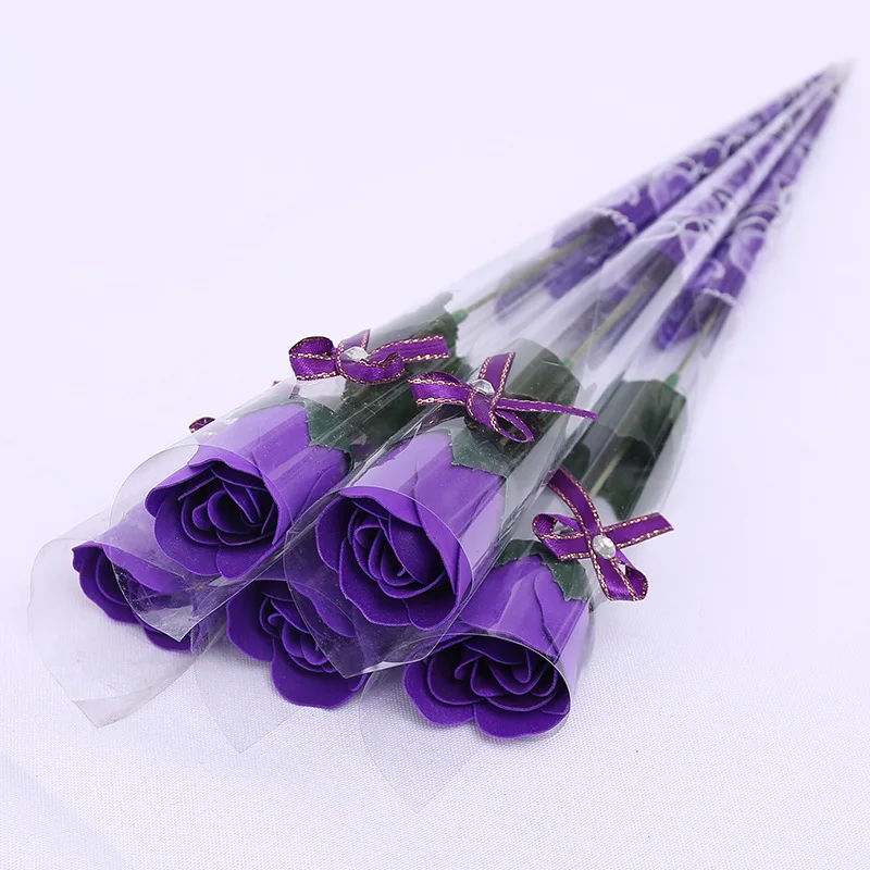 1pc purple rose Йо Чо искусственный цветок Романтический медведь розы День святого Валентина подарки мыло цветок свадебное оформление букета Вечерние - Цвет: 1pc purple rose