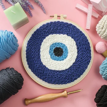 

Creative DIY Punch Needle Embroidery Kit with Hoop Pattern Printed Cross Stitch Set for Beginner Handmade Craft Home Decor