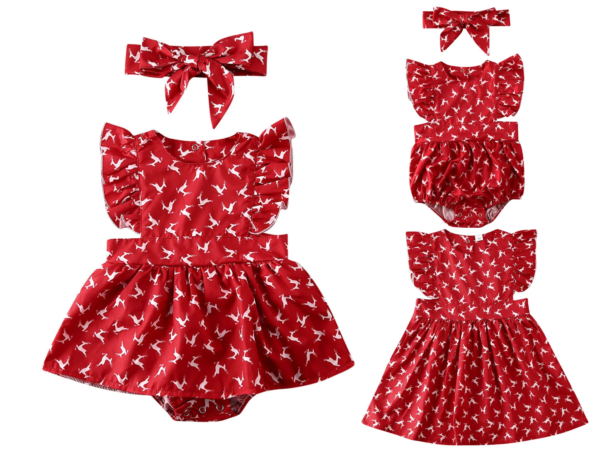 Летняя одежда для малышей; Рождественская Одежда для маленьких девочек; Одинаковая одежда для маленьких девочек; комбинезон; платье с рождественским принтом оленя