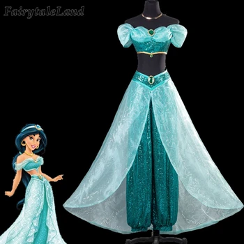 

Cartoon Jasmine Cosplay Costume Adult Halloween Aladdin and the Magic Lamp Princess Sexy Outfit Belly Dancing Suit