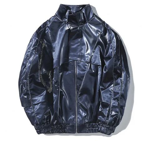 zhukeer Patchwork Leather Cool Street Jackets Women with Chain Stand Collar Hiphop Jacket Streetwewar Women's Jacket