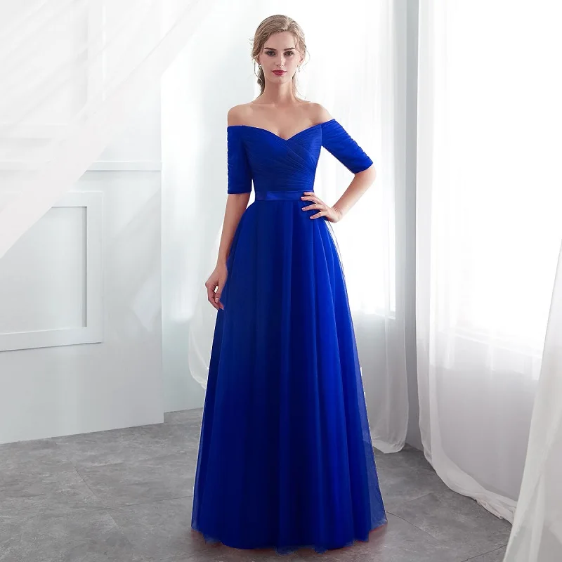Фиолетовое платье для невесты красного цвета для свадьбы гостя платье элегантное платье с фатиновой юбкой Винтаж сестра Вечерние Королевский синий длинное платье женские длинные платья черного цвета - Цвет: 666 Royal blue