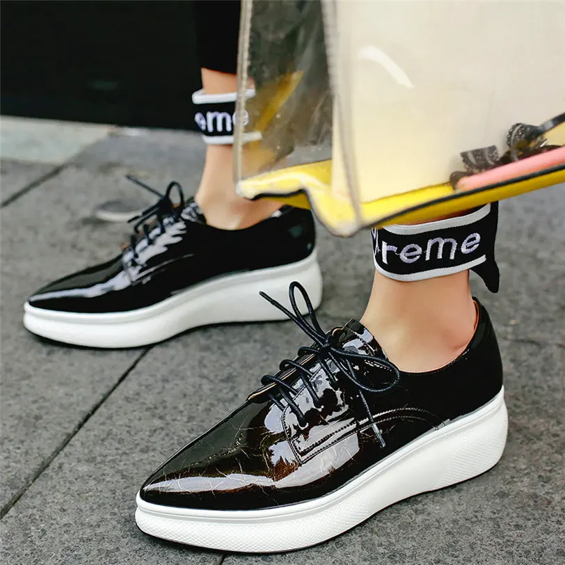 

Tennis Shoes Creepers Women Cow Leather Wedges Platform Pumps Lace Up Pointed Toe High Heel Ankle Boots Punk Goth Trainers Shoes