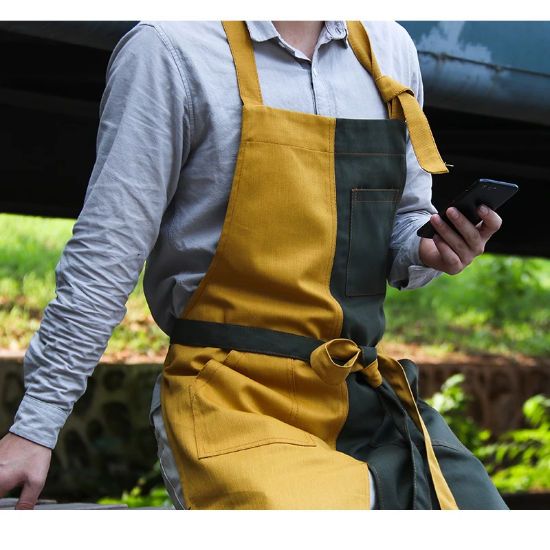 Nordic denim apron work custom logo kitchen restaurant milk tea shop floral men and women overalls painting and printing