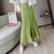 Женская вязаная юбка осень зима новая Корейская Вязаная Шерстяная облегающая бедра юбка русалка юбка с высокой талией длинная Плиссированная юбка ML315
