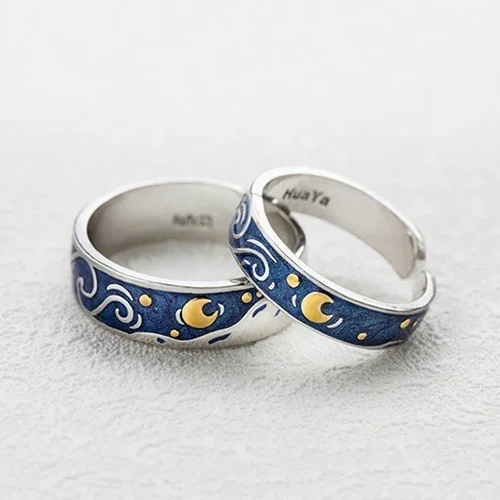 Три героя 925 пробы "Ван Гог", "Звездное небо пары кольцо Для женщин корейский стиль моды элегантные браслетов с синим морским камнем ювелирные изделия прямая Sel