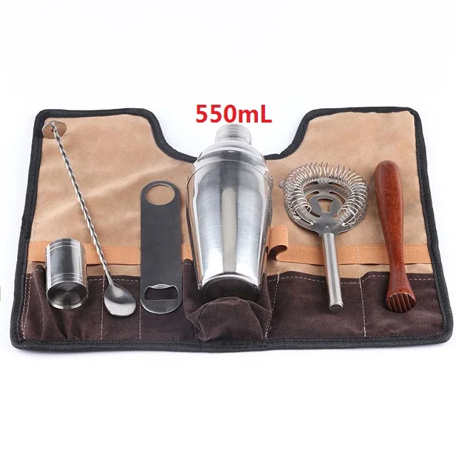 550mL 7 шт./компл. тканевая сумка 350-550-750mL напиток бармен браузер набор 2019NEW инструменты смеситель из нержавеющей стали набор шейкер прекрасный горячий - Цвет: 550mL