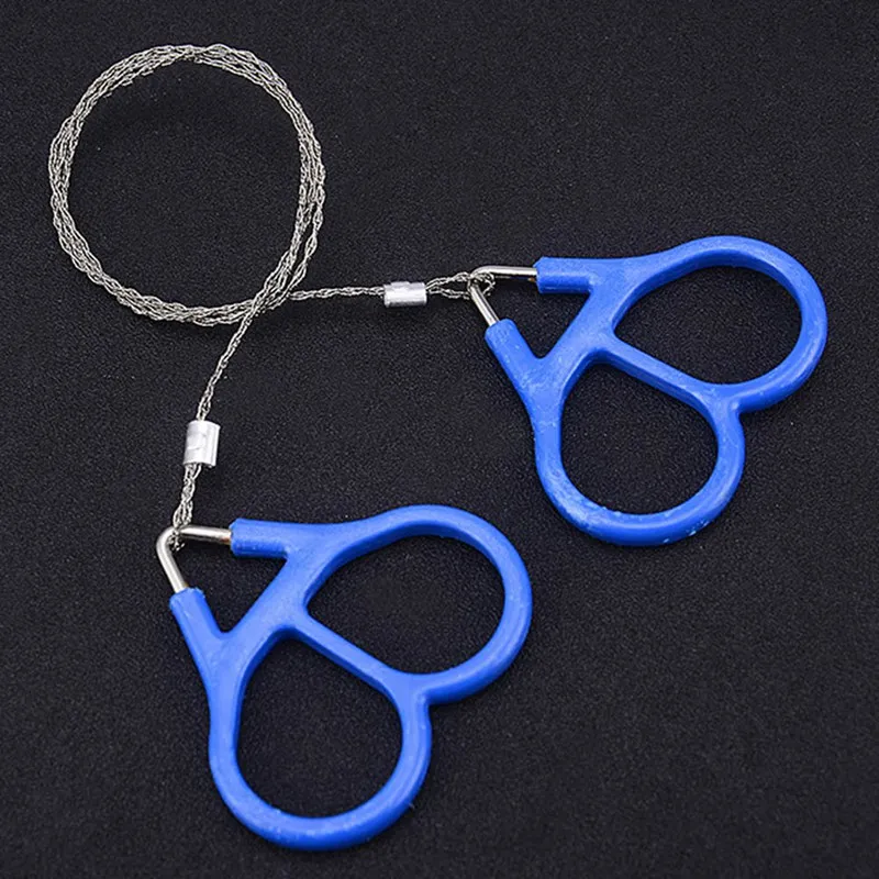 De acero inoxidable bolsillo, de mano cadena Alambre de sierras de la supervivencia portátil de herramientas de corte de sierras de mano azul 65cm