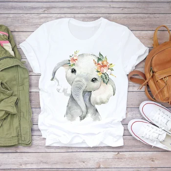 

Women Summer T-shirts Tops Short Sleeve Elephant Flower Cute Lady T Shirt Ladies Women Graphic Female T-Shirt Plus Size Tshirt