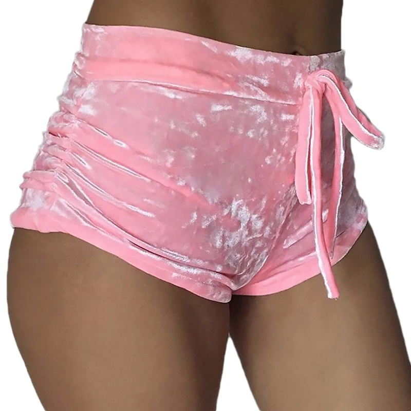 Женские бархатный шнурок Шорты Плюс Размер повседневные с высокой талией