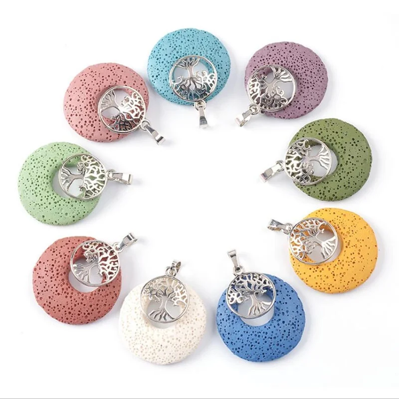 Tree of life Colourful Lava Stone Essential Oil Diffuser Pendant Aromatherapy Jewelry DIY Rock Necklace Charms | Украшения и