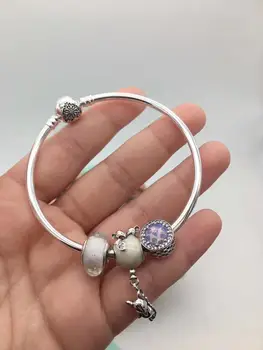 

High Quality Store 1:1 100% 925 Pure white silver enamelled mouse beads pendant charter bracelet free