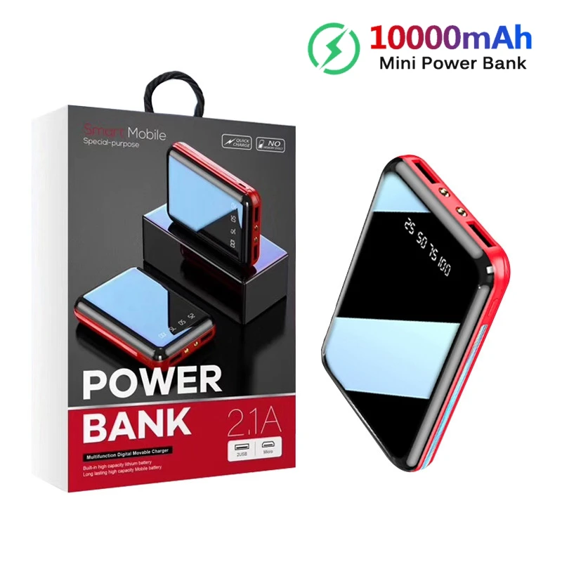 

10000mAh Mini Power Bank For Xiaomi Phone 10000 mah Portable Charger LED Mirror Back Power Bank External Battery Pack Powerbank